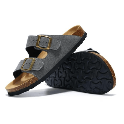 Maibulun Suede Sandal - Grey — Mediterranean cork-footbed leather sandals by Meirelle Maibulun