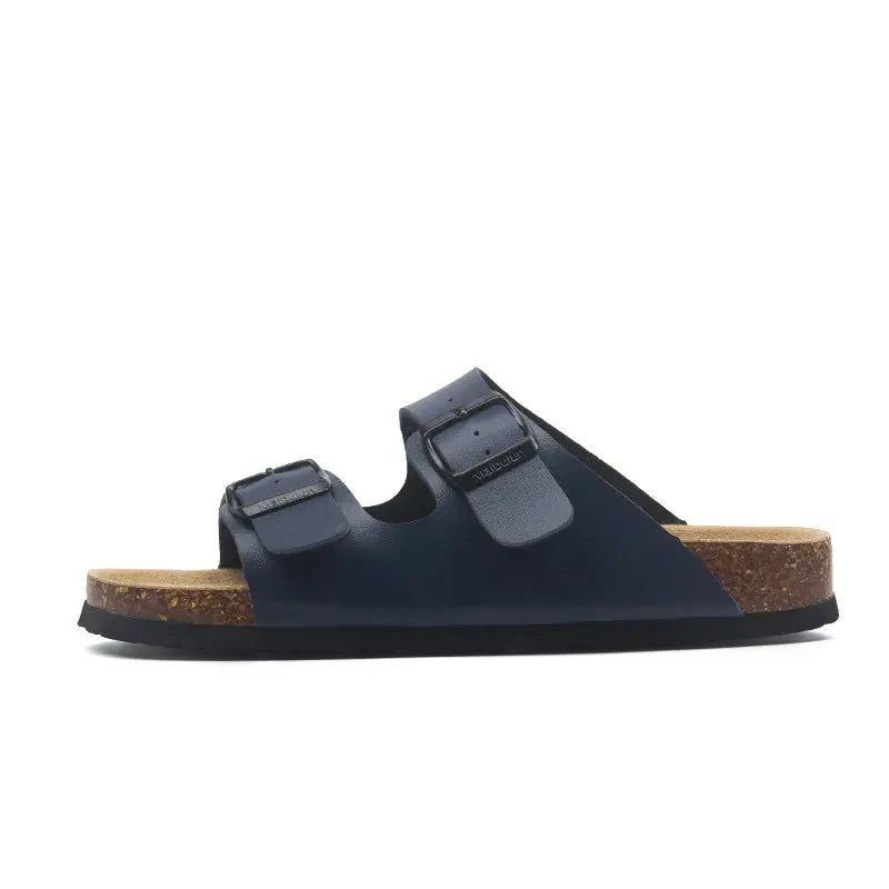 Maibulun Leather Sandal - Blue — Mediterranean cork-footbed leather sandals by Meirelle Maibulun