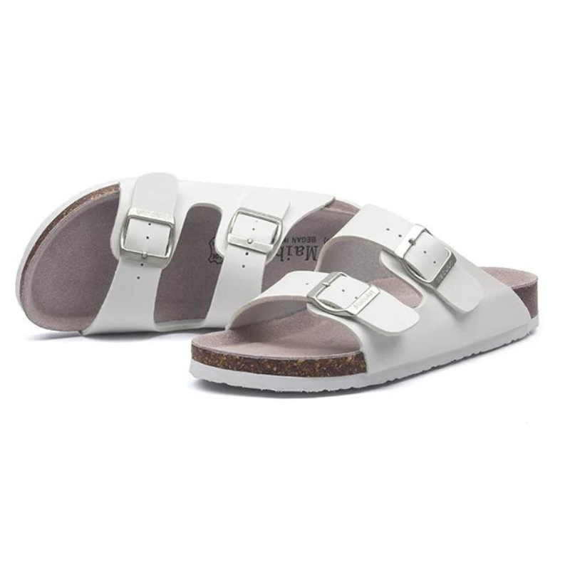 Maibulun Leather Sandal - White — Mediterranean cork-footbed leather sandals by Meirelle Maibulun