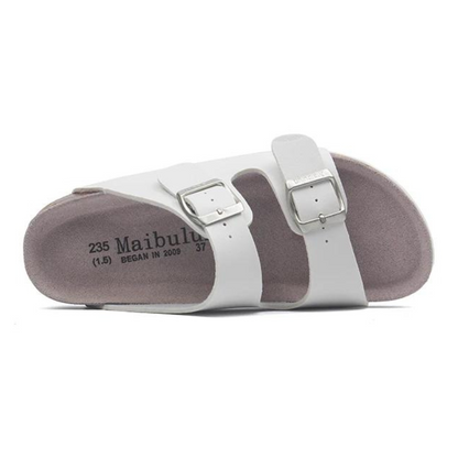 Maibulun Leather Sandal - White — Mediterranean cork-footbed leather sandals by Meirelle Maibulun