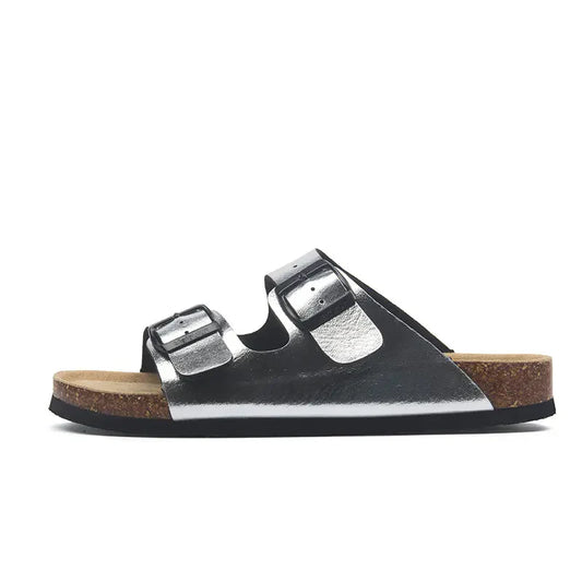 Maibulun Leather Sandal - Silver — Mediterranean cork-footbed leather sandals by Meirelle Maibulun