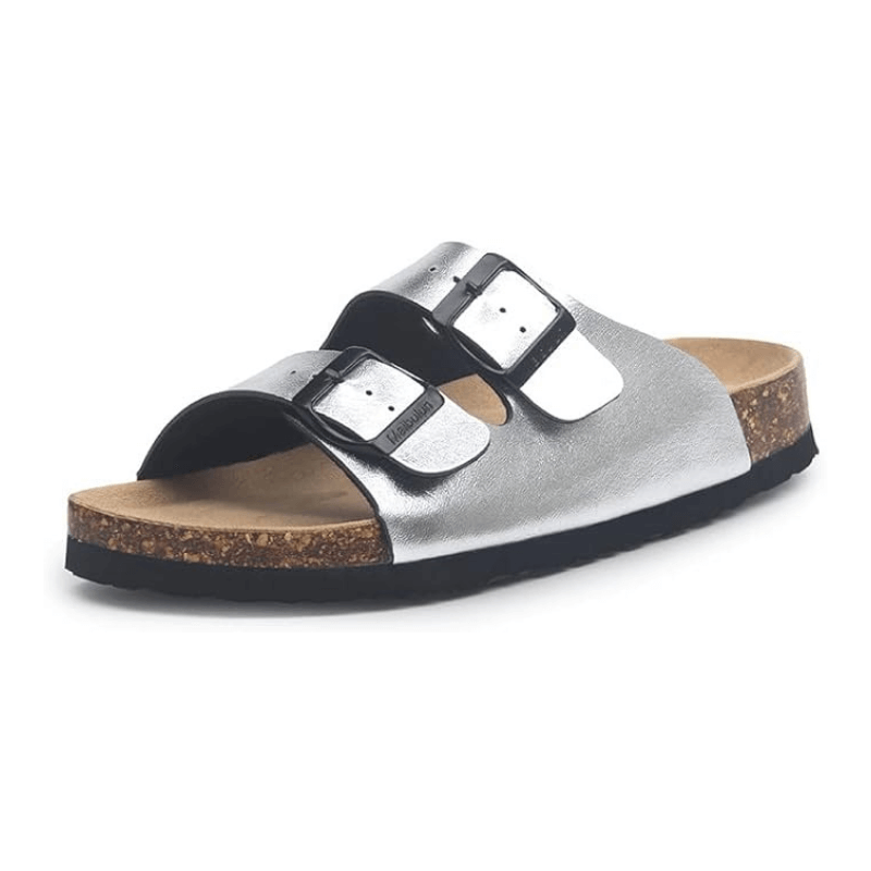 Maibulun Leather Sandal - Silver — Mediterranean cork-footbed leather sandals by Meirelle Maibulun